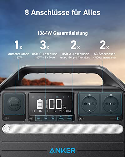 Anker 555 Powerstation, tragbare PowerHouse 1024Wh LiFePO4, 1000W mobiler Solargenerator, 3 USB-C PD Anschlüsse mit 100W, Stromversorgung für Camping, Wohnmobile & Stromausfälle mit 5 Jahre Garantie - 4